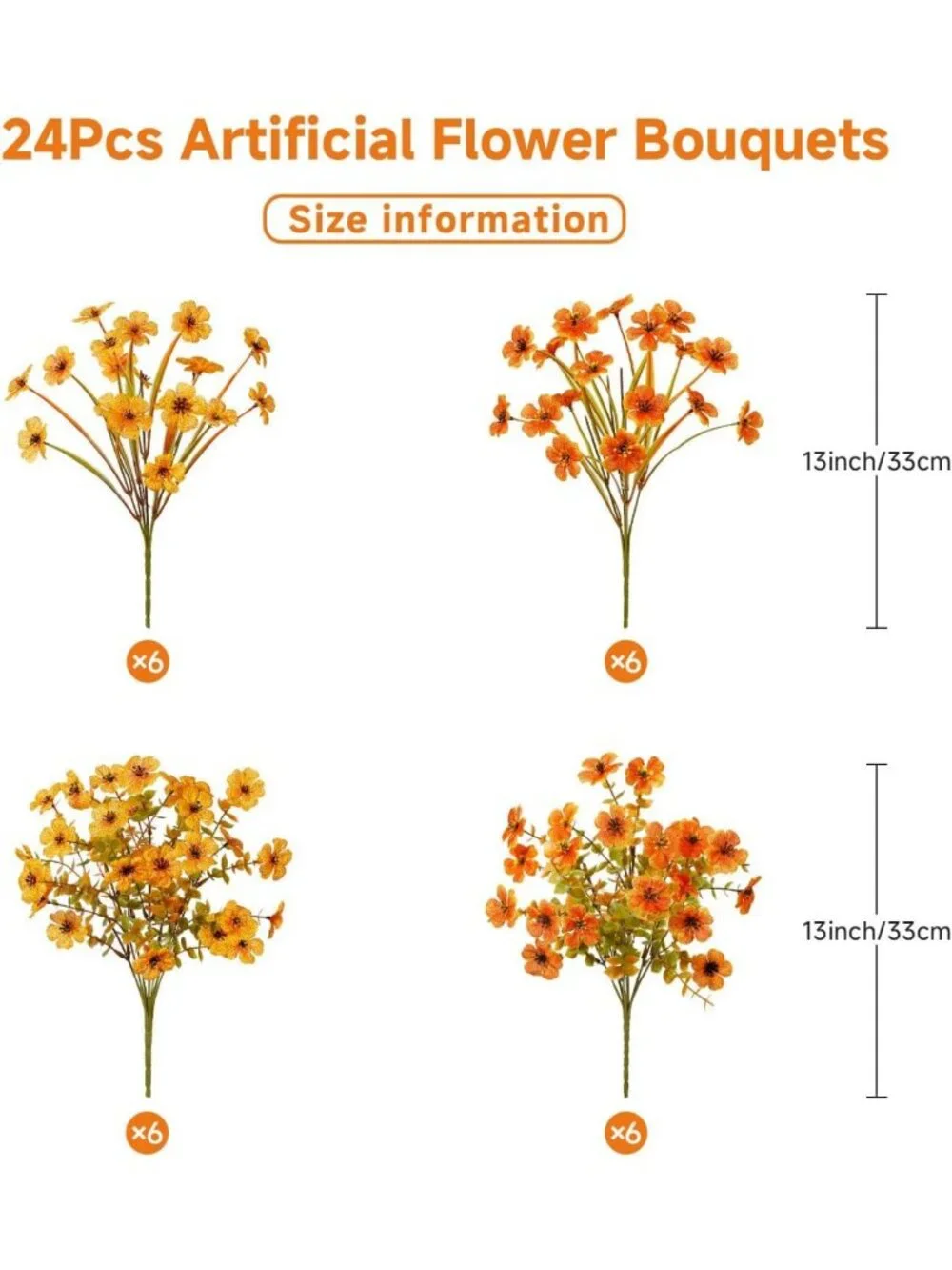 24 Bundles UV Resistant Faux Fall Flowers - Perfect for Home Decor & Porches